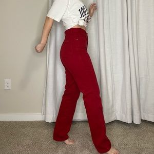 Red high waisted jeans